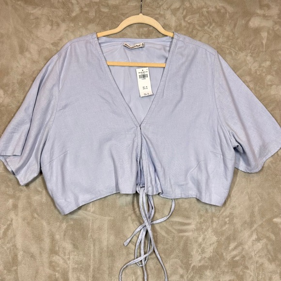 Abercrombie & Fitch Tops - Abercrombie & Fitch Women's XL Tie Front Top Blouse Blue Short Sleeve